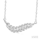 1/10 ctw Round Cut Diamond Leaf Pendant in Sterling Silver with Chain